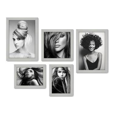 Imagem de Kit Com 5 Quadros Decorativos - Salão de Beleza - Cabelos - Preto e Br