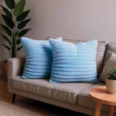 Imagem de Kit 2 Capas De Almofadas Luxo Soft Wave Decoração Sofá Sala 45x45 Azul Bebê - Novadecora