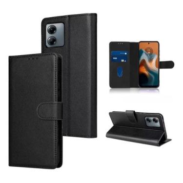 Imagem de Capa Carteira Flip Preta + Película 3D Para Motorola G04 - Capinhas pa