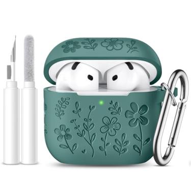 Imagem de Dgege Capa para AirPods 4 (2024), linda capa de flor gravada compatível com Apple Airpods 4, capa protetora completa de silicone macio para AirPods 4 com chaveiro e kit de limpeza para mulheres