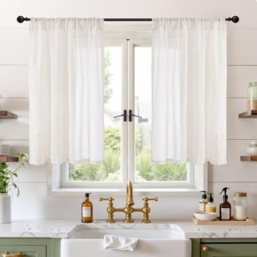 Imagem de Cortinas BGment Linen 102x102cm para cozinha, café, janela, marfim