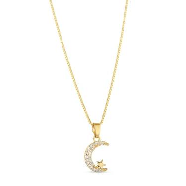 Imagem de Colar Lua com Pedras de Zircônia, Semijoia Banhada a Ouro 18K – Elegante e Delicado, Ideal para Presentear ou Usar no Dia a Dia.