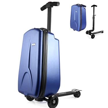 Imagem de Mala de scooter para crianças de 4 a 12 anos, 4 em 1 para crianças, mala de embarque, destacável e dobrável, trole de viagem na bagagem, Azul, Medium, Mala de scooter para crianças de 4 a 12 anos