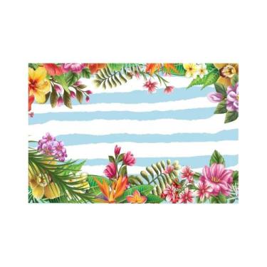 Imagem de Painel De Lona Tropical Flores Azul Bebê - Fabrika de Festa, 150x100cm
