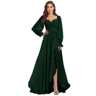 Imagem de Vestido de dama de honra VCCICANY de manga comprida verde esmeralda ta
