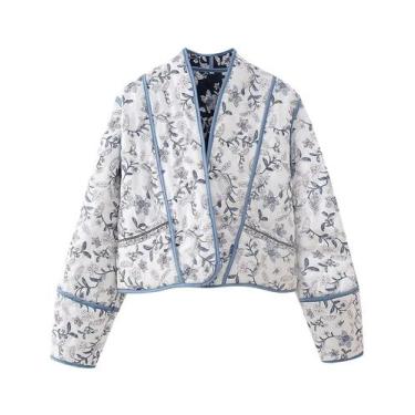 Imagem de Jaqueta feminina Eisctnd, acolchoada, acolchoada, floral, azul marinho