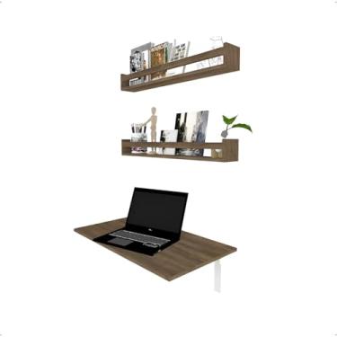 Imagem de Kit Mesa Dobrável com 2 Prateleiras Ameixa Negra MDF/MDP Mesa 80x42cm e Prateleiras 80x10cm Design Moderno, para Escritório, Quarto, Sala