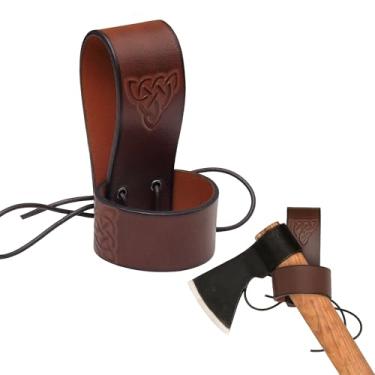 Imagem de Lord of Battles Sapo de machado de couro genuíno medieval | Coldre para machado com passador de cinto | Suporte de cintura para machados, ferramentas (celta - marrom)