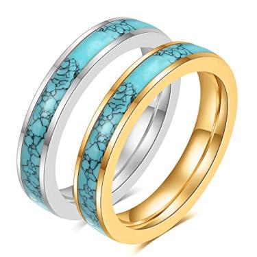 Imagem de VQYSKO Anel turquesa retrô para homens e mulheres | Anel turquesa oval de aço inoxidável para homens e mulheres | Presente ideal para pai, namorado, azul/preto/marrom/branco, Aço inoxidável, Sem pedra