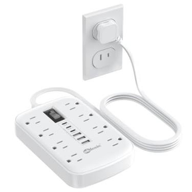 Imagem de okleeic Filtro De Linha 2 Pinos, Adaptador Para 3 Tomadas, Protetor Contra Surtos Duplo 1400J, Cabo Extensão 1,5 M, Plugue Polarizado Fino E Plano, 8 Ca 6 Usb (3 Usb-C), Suporte Parede Não Aterrado
