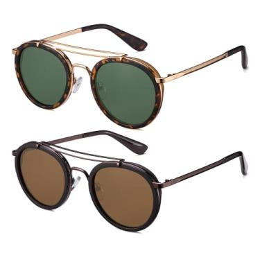 Imagem de 2020 VentiVenti Óculos de sol vintage Steampunk com ponte dupla, redondo, polarizado, armação de metal para mulheres e homens, Lente G15 + Lente marrom