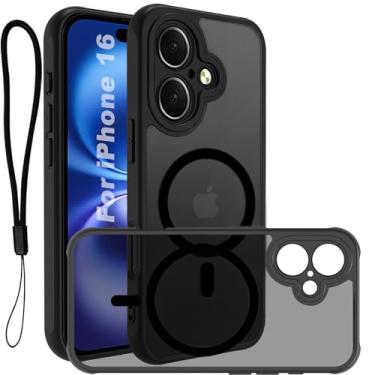 Imagem de USTIYA Magnética Capa para iPhone 16 6,1 polegadas Case Matte Acrílico Uso Resistente Protetora de Câmera Capinha Acessórios para Celular com Cordão Preto FGCX