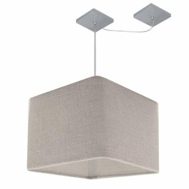 Imagem de Lustre Pendente Quadrado Com Desvio De Centro Vivare Md-4269 Cúpula Em Tecido 40x40cm - Bivolt Rustico-cinza 127/220v
