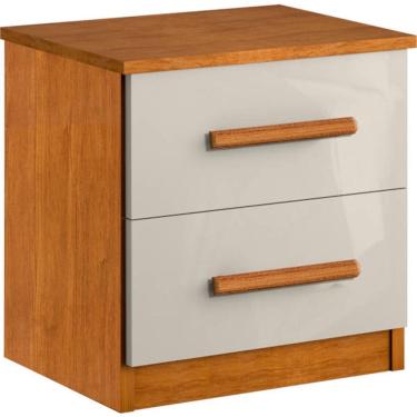 Imagem de Mesa de Cabeceira MDF 2 gavetas puxadores madeira - Zeus-Nature/Off - Bianchi Móveis