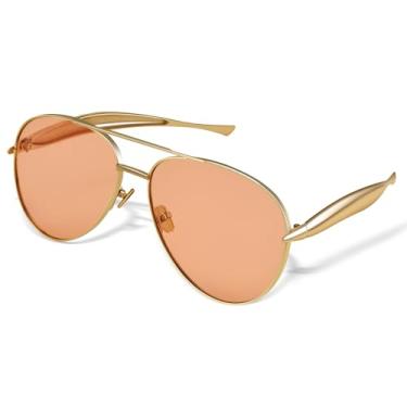 Imagem de NULOOQ Óculos de sol aviador dourados grandes para mulheres e homens, armação de metal retrô aviadores dos anos 70, C3* Armação dourada/lente laranja, G