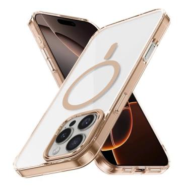 Imagem de Capa traseira magnética para iPhone 16 Pro, [compatível com MagSafe] Capa protetora translúcida fosca para mulher e homem à prova de choque (ouro deserto)