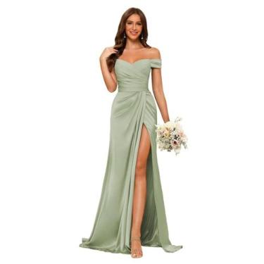 Imagem de Vestido de dama de honra Dessiny Dusty Sage Satin Mermaid US22W