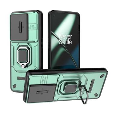 Imagem de SORAKA Capa para OnePlus 11 5G com suporte de anel e tampa deslizante para câmara capa OnePlus 11 5G com placa metálica para suporte magnético de carro capa de dupla camada em PC e TPU