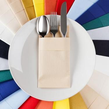 Imagem de Guardanapos de jantar com talheres AMERICAN HOMESTEAD - Guardanapos descartáveis em forma de pano pré-dobrados - Serviettes de papel absorvente para casamentos, festas eventos - 40,6 cm x 39,4 cm - 50