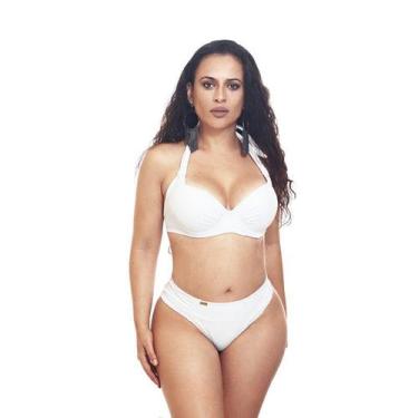 Imagem de Biquíni meia taça plus size e calcinha fio dental - Estigma, GG, Branc