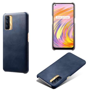 Imagem de Capa para OPPO Realme V15 5G,Proteção contra quedas,Casca de volta de cor sólida simples,Design de couro de imitação de plástico-Blue