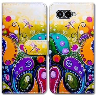 Imagem de Bcov Capa para T-Mobile Revvl 8, capa de telefone flip de couro libélula colorida com suporte para cartão e suporte para T-Mobile Revvl 8