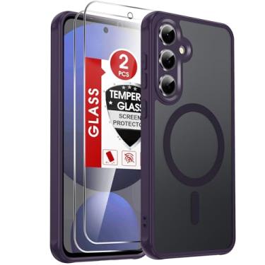 Imagem de LeYi Capa para Galaxy S24-FE: [ ] com protetor de tela, carregamento sem fio, fosco, translúcido, toque macio e à prova de choque de grau militar Funda para S24FE, roxo