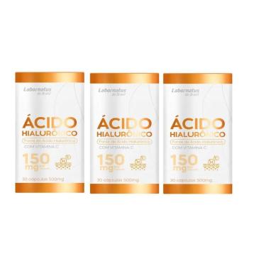 Imagem de Ácido Hialurônico 90Cáps 150Mg Vitamina C - Kit 3 Frascos