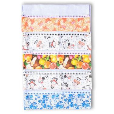 Imagem de Kit 5 Pano Prato Barrado Gourmet Premium Atacado Pé De Galinha Com Bai