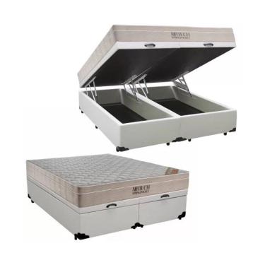 Imagem de Cama Baú King Bipartido Branco Colchão Molas Ensacadas Airtech Spring 193x203 - Ortobom
