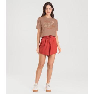 Imagem de T-shirt Feminina Manga Curta Dianna Marrom, G, Marrom