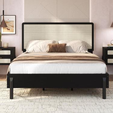 Imagem de Cama Casal com Cabeceira Telada e Pé Madeira Maciça 152cm Oslo