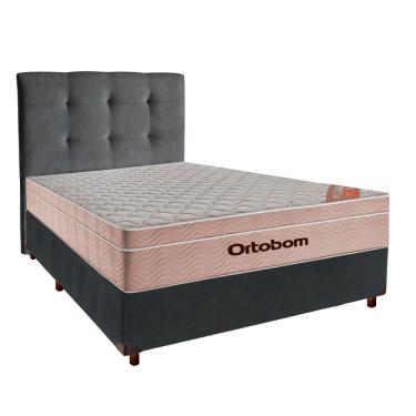 Imagem de Cama Box + Colchão Casal Ortobom Molas Ensacadas Airtech + Cabeceira Estofada