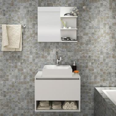 Imagem de Conjunto de Banheiro com Balcão Gabinete Suspenso 1 Porta e Espelho Su