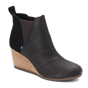 Imagem de TOMS Kelsey Bota feminina casual cano médio 5 a 7,6 cm - preta, Couro Preto/Camurça, 38