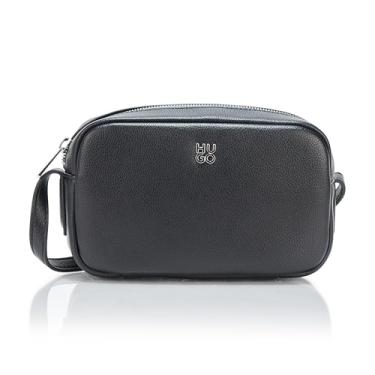Imagem de HUGO Bolsa tiracolo com logotipo empilhado, tamanho único, Brilho preto, Small