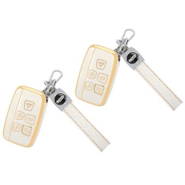 Imagem de TOMALL Pacote com 2 capas para chaveiro Land Rover com chaveiro, 5 botões de TPU protetor de chaveiro compatível com Land Rover LR4 Range Rover Sport Evoque Velar Jaguar XF XE XJ XJL F-pace (branco +