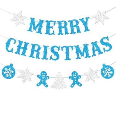 Imagem de Faixa pré-amarrada de decoração de Feliz Natal com glitter azul véspera de Natal Be Merry Party Garland Glitter placa de Natal decoração interna para casa suprimentos de festa de férias NO DIY