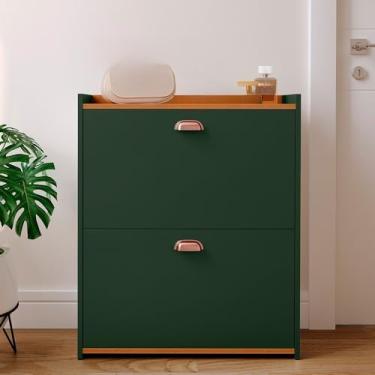 Imagem de Sapateira Banquinho 21 Pares Sapato Organizadora Prateleira Gaveta Basculante Hall De Entrada(Closet Verde/Cinamomo)