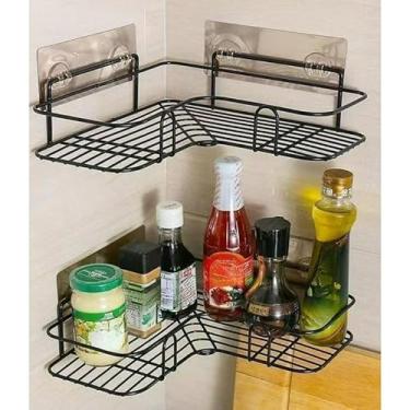 Imagem de Prateleiras Suporte Com Adesivos Para Parede Banheiro Cozinha Lavanderia Shampoo Sabonete (KIT 2 CANTO)