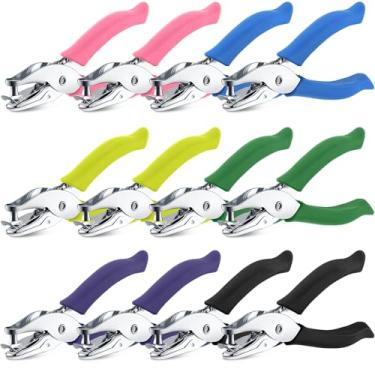 Imagem de Chumia Furador de papel portátil de 12 peças, furo único de 1/4 de polegada com alças de aderência, perfurador circular de forma única para artesanato, cartões, scrapbook, caderno (cor brilhante)