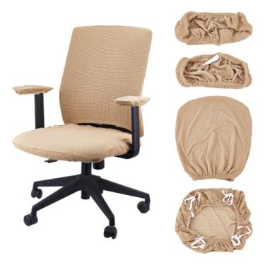 Imagem de DELORIGIN Conjunto de 4 capas de cadeira de escritório de veludo extensível, capa protetora de assento de computador com encosto e apoio de braço para escritório, dormitório, mesa, acessórios para