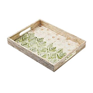 Imagem de Bandeja de servir e travessa, bandeja retangular pintada à mão com costura de concha, bandeja de café da manhã, elegante decoração de fazenda bandeja de servir palete (grande)