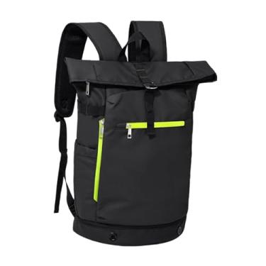Imagem de kowaku Mochila de tênis com tampa de enrolar, resistente à água, expansível, casual, mochila para raquete de badminton, bolsa de badminton para fitness, Preto Verde
