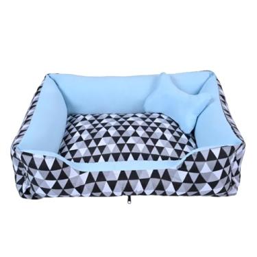 Imagem de Cama para Pet em Formato de Ninho - Conforto Seguro, Fundo Impermeável e Design Aconchegante para Cachorros e Gatos (Geométrico Preto/Azul)