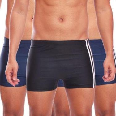 Imagem de Kit 3 Sungas Boxer Masculina Com Friso Moda Praia Verão Preto-Masculino