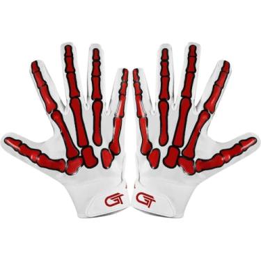 Imagem de Luvas de futebol juvenis médias brancas vermelhas Super Sticky Grip - 