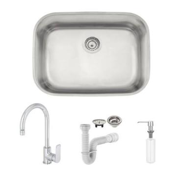 Imagem de Cuba Tramontina Lavínia 48x34 94027102 Inox Acetinado + Torneira Deca 