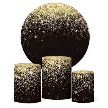 Imagem de Painel De Festa E Capa Cilindro Decoraç Glitter Dourado Pret