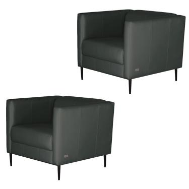 Imagem de Kit 2 Poltronas Decorativas Pés De Ferro Iráklio Verde Couro - Gran Belo